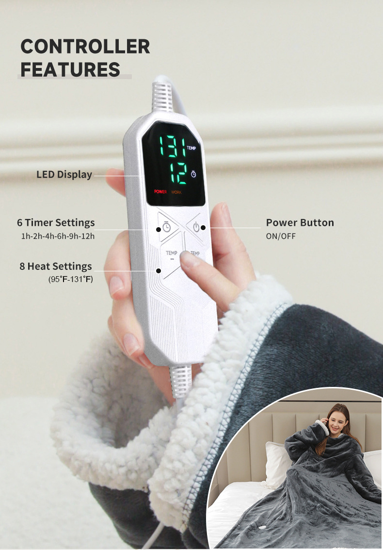 electric wearable blanket with foot pocket 14